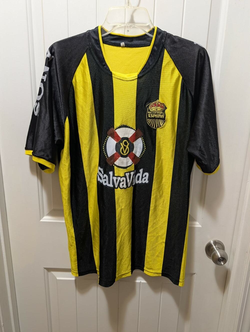 Vintage Real Espana Soccer Jersey Honduras Salva Vida Yellow Black Stripe #16 L